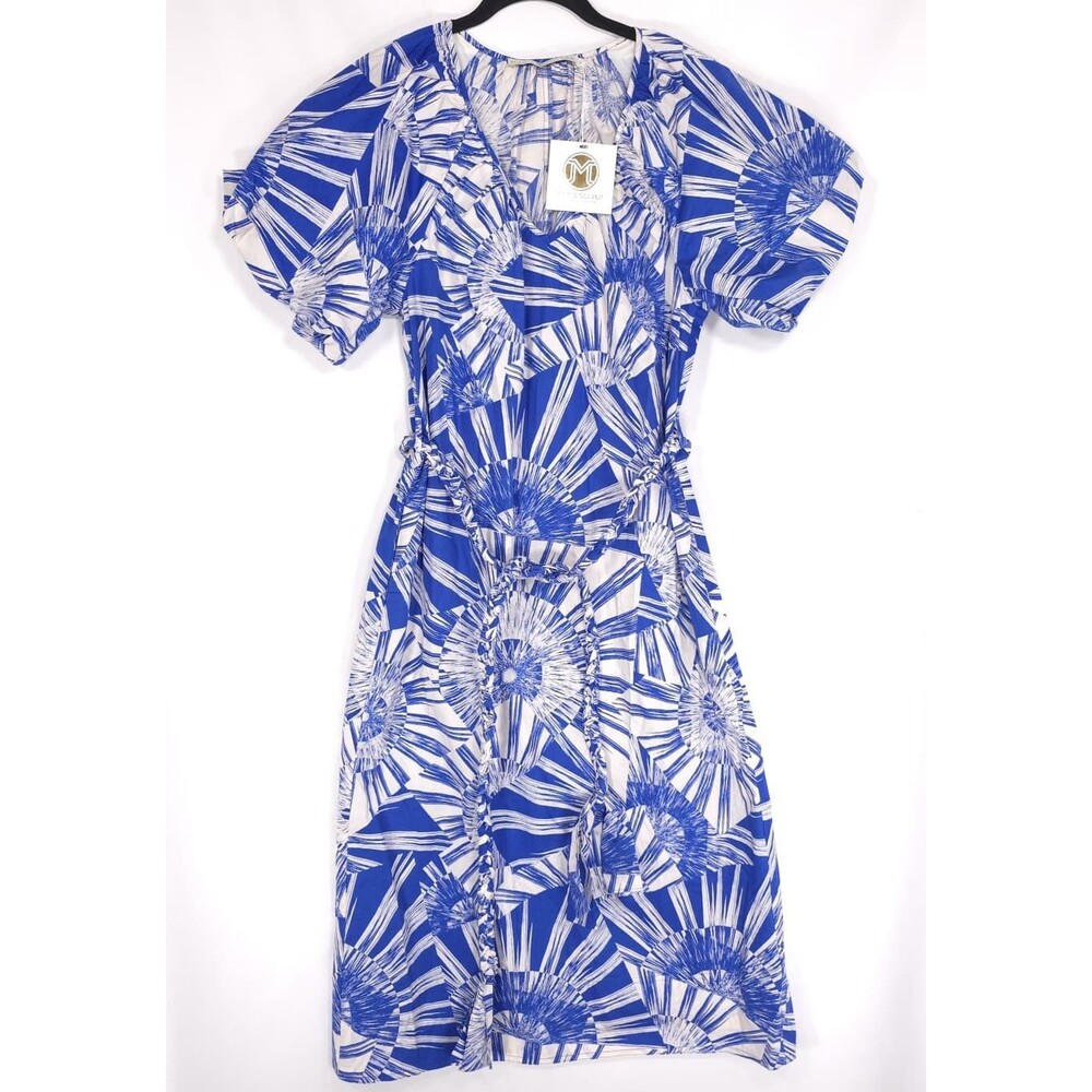 MARIE OLIVER New Foster Dress SMALL Blue White Radiance Tie Cotton 2F13-138-229A